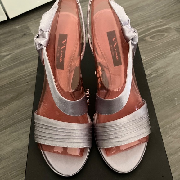 Nina Gesalyn Silver Satin Slingback Evening Sandal Size 9 - Picture 2 of 5